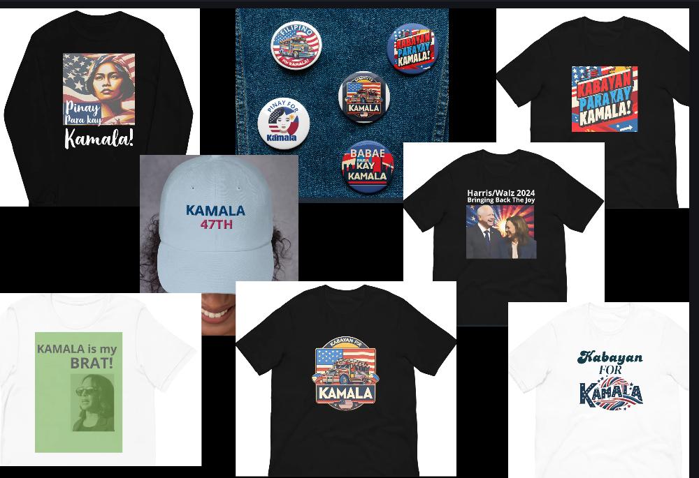 FILIPINOS for Kamala Harris as 47th US President T-Shirts, Hats, Mugs and Pins!