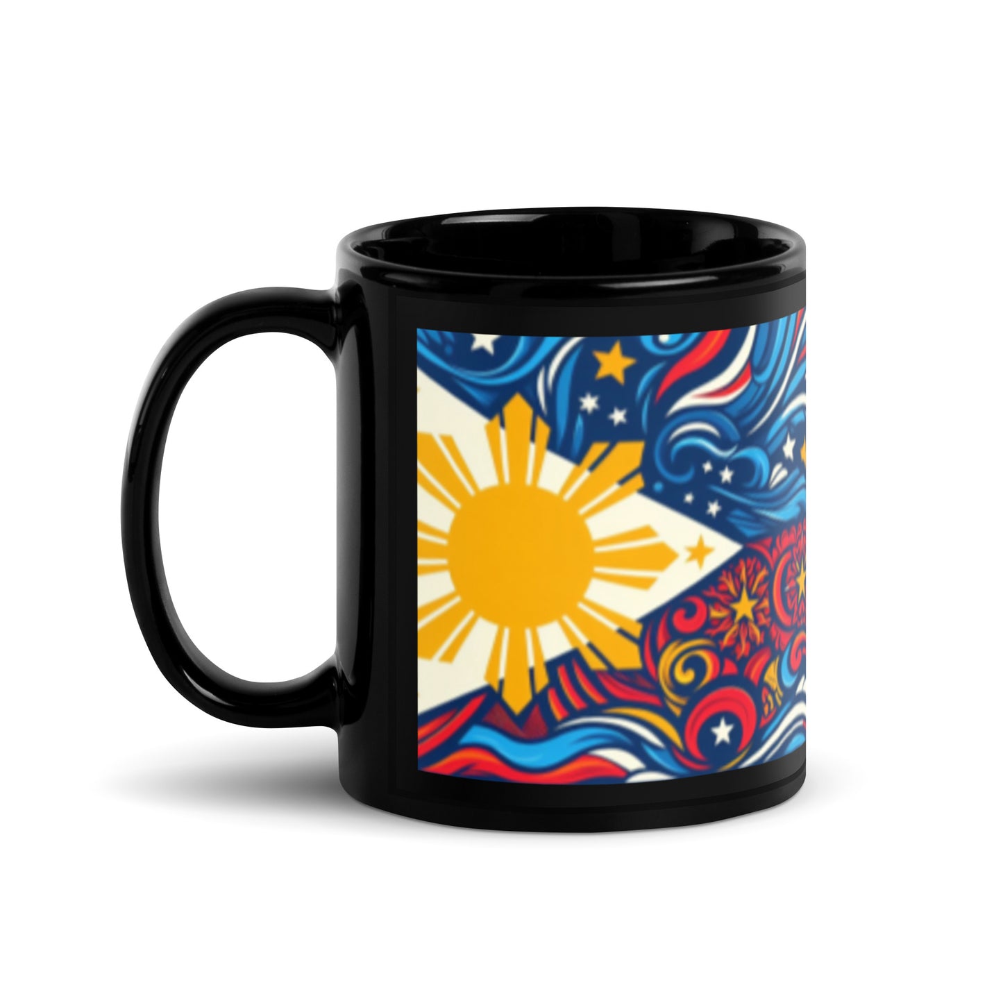 Philippine Flag Elements (B) Black Glossy Mug Regulzar Size Sold to US, UK, Spain, Australia, Japan, Canada, Brazil