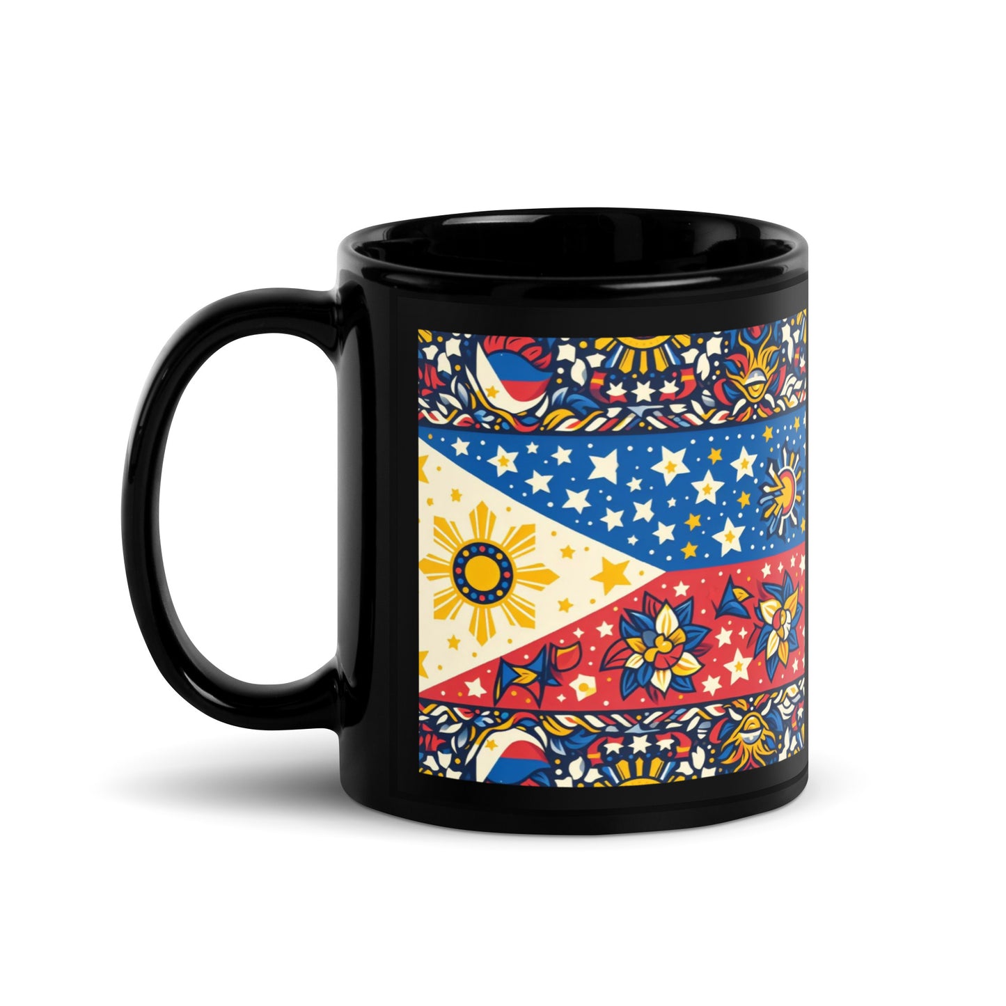 Philippine Flag Elements (C) Black Glossy Mug Regular Size Sold to US, UK, Spain, Australia, Japan, Canada, Brazil