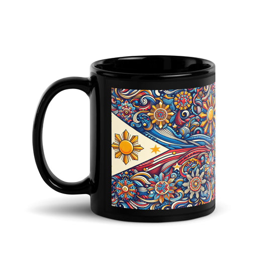 Philippine Flag Elements (A) Black Glossy Mug  Regular Size - Sold to US, UK, Spain, Australia, Japan, Canada, Brazil