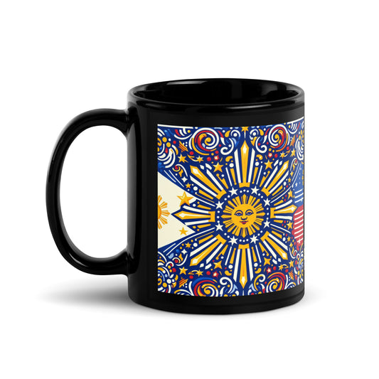 Philippine Flag Elements (D) Black Glossy Mug Regular Size Sold to US, UK, Spain, Australia, Japan, Canada, Brazil