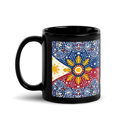 Philippine Flag Elements (E) Black Glossy Mug Regular Size Sold to US, UK, Spain, Australia, Japan, Canada, Brazil