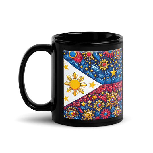 Philippine Flag Elements (F) Black Glossy Mug Regular Size Sold to US, UK, Spain, Australia, Japan, Canada, Brazil