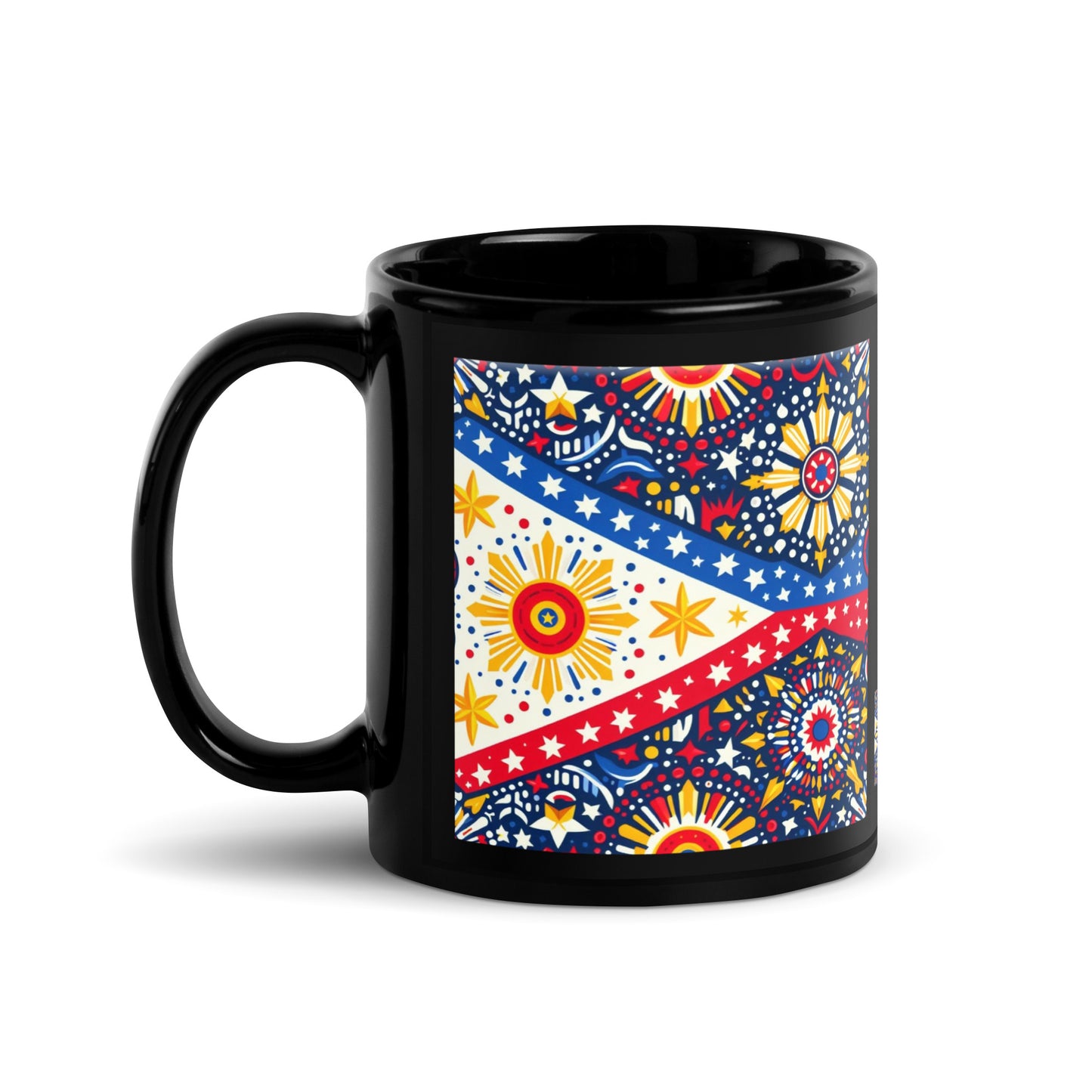 Philippine Flag Elements (G) Black Glossy Mug Regular Size Sold to US, UK, Spain, Australia, Japan, Canada, Brazil