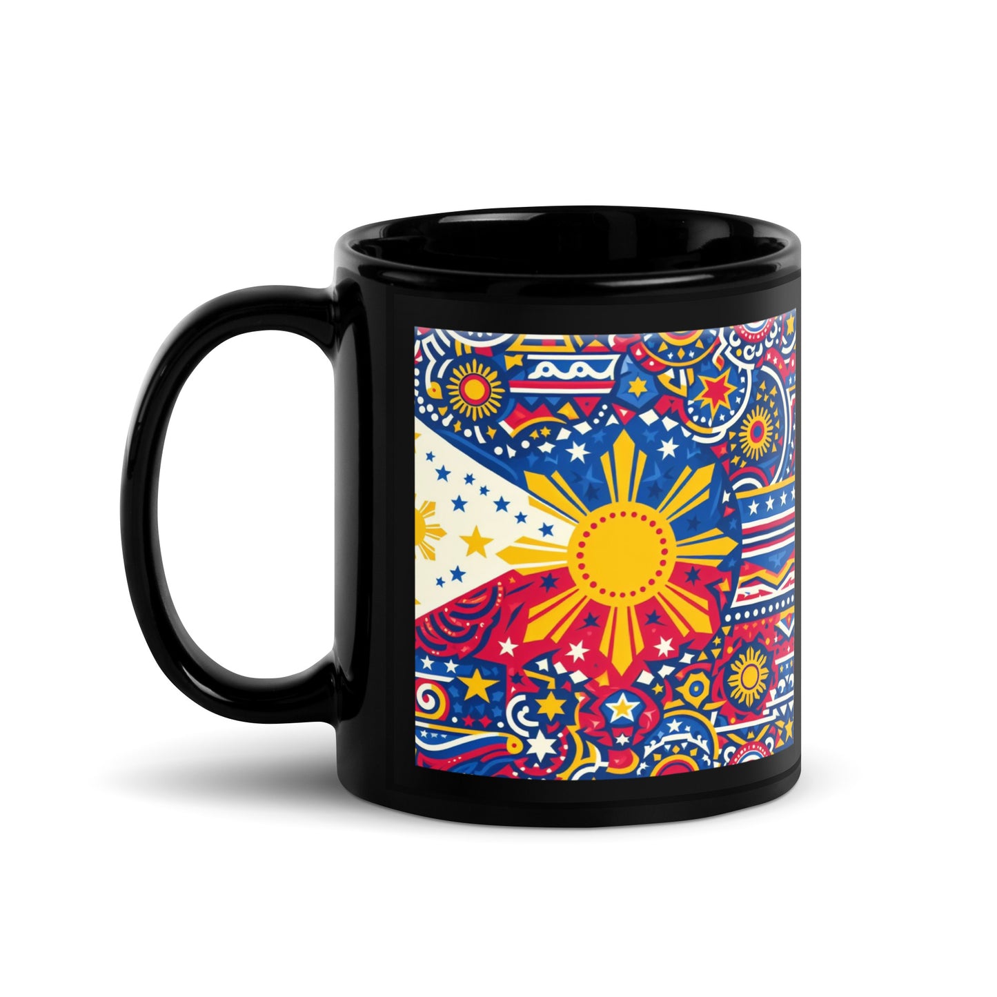 Philippine Flag Elements (H) Black Glossy Mug Regular Size Sold to US, UK, Spain, Australia, Japan, Canada, Brazil