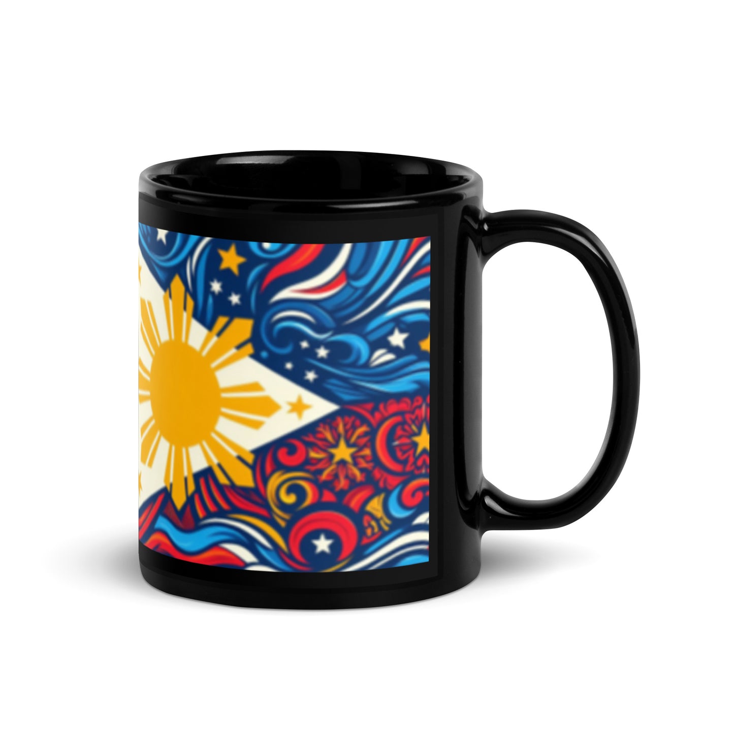 Philippine Flag Elements (B) Black Glossy Mug Regulzar Size Sold to US, UK, Spain, Australia, Japan, Canada, Brazil