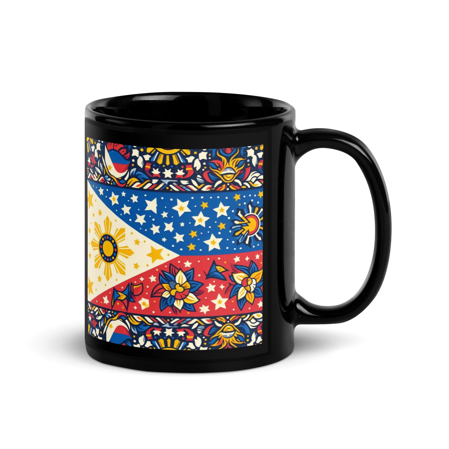 Philippine Flag Elements (C) Black Glossy Mug Regular Size Sold to US, UK, Spain, Australia, Japan, Canada, Brazil