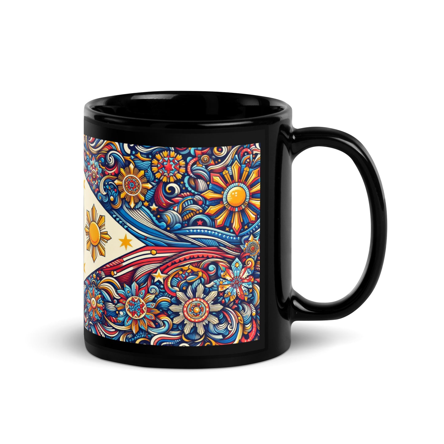 Philippine Flag Elements (A) Black Glossy Mug  Regular Size - Sold to US, UK, Spain, Australia, Japan, Canada, Brazil