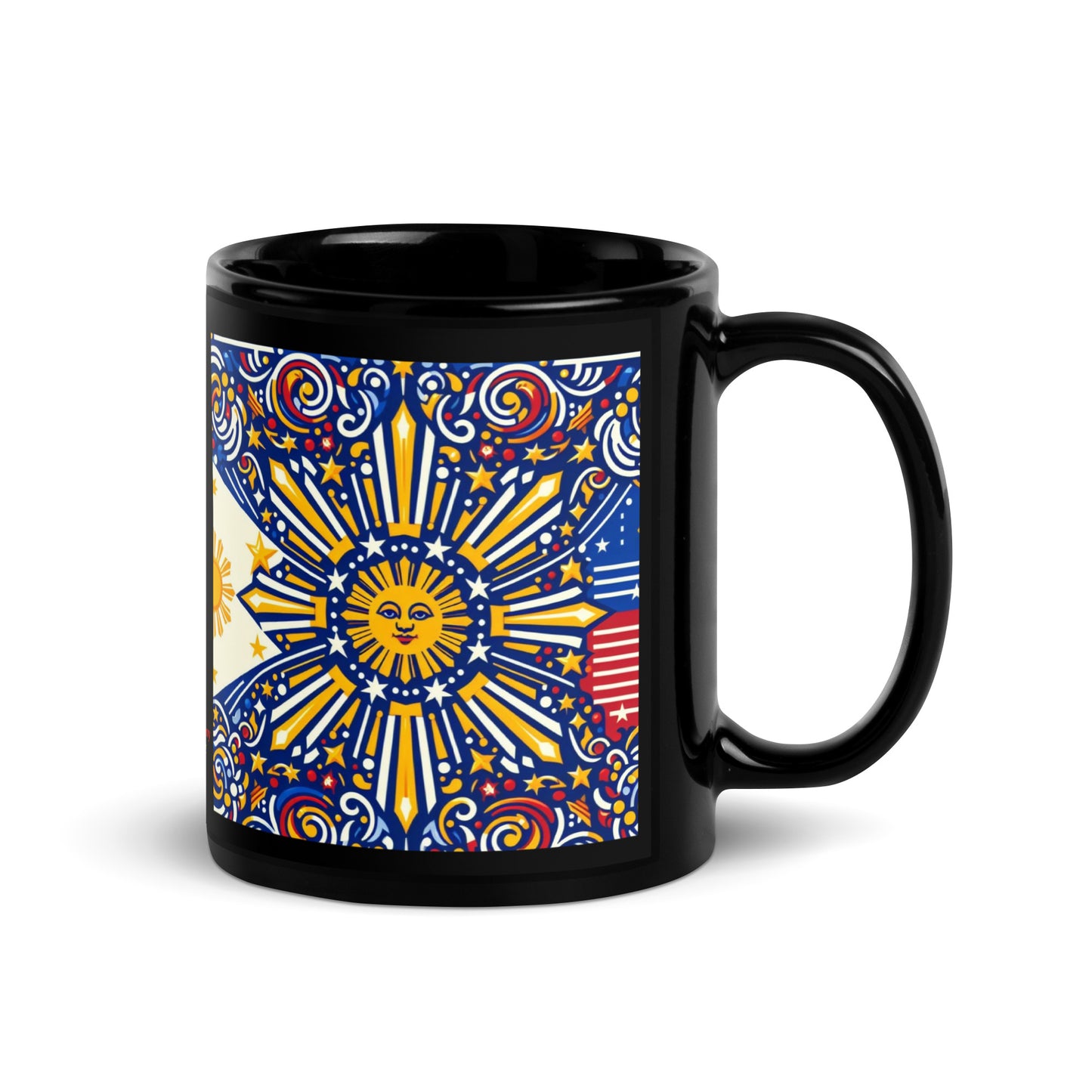 Philippine Flag Elements (D) Black Glossy Mug Regular Size Sold to US, UK, Spain, Australia, Japan, Canada, Brazil