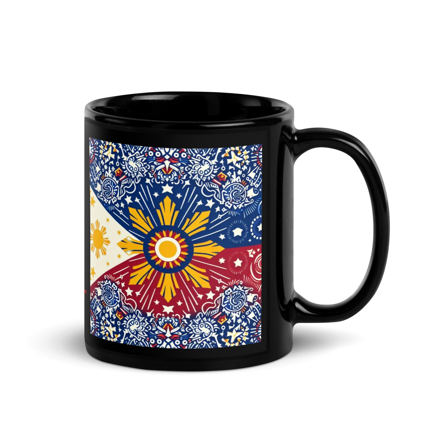 Philippine Flag Elements (E) Black Glossy Mug Regular Size Sold to US, UK, Spain, Australia, Japan, Canada, Brazil