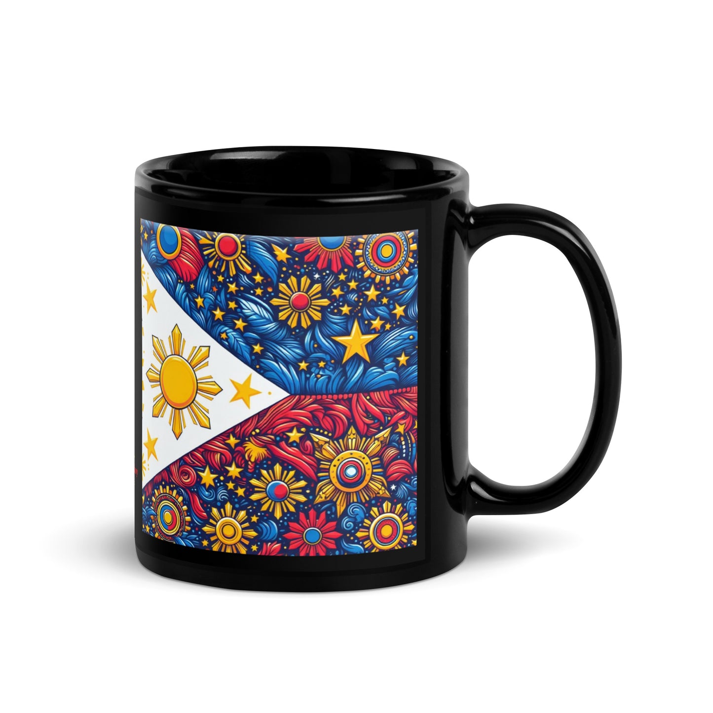 Philippine Flag Elements (F) Black Glossy Mug Regular Size Sold to US, UK, Spain, Australia, Japan, Canada, Brazil