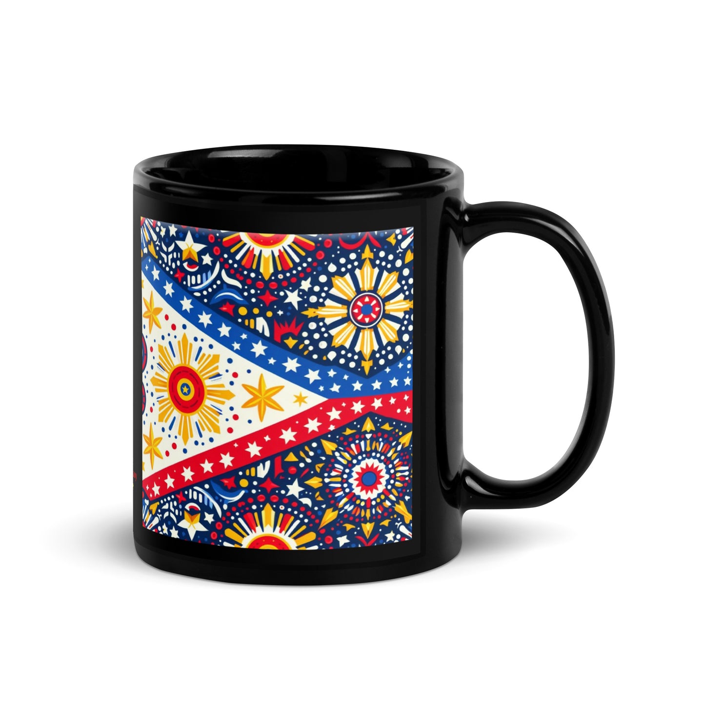 Philippine Flag Elements (G) Black Glossy Mug Regular Size Sold to US, UK, Spain, Australia, Japan, Canada, Brazil