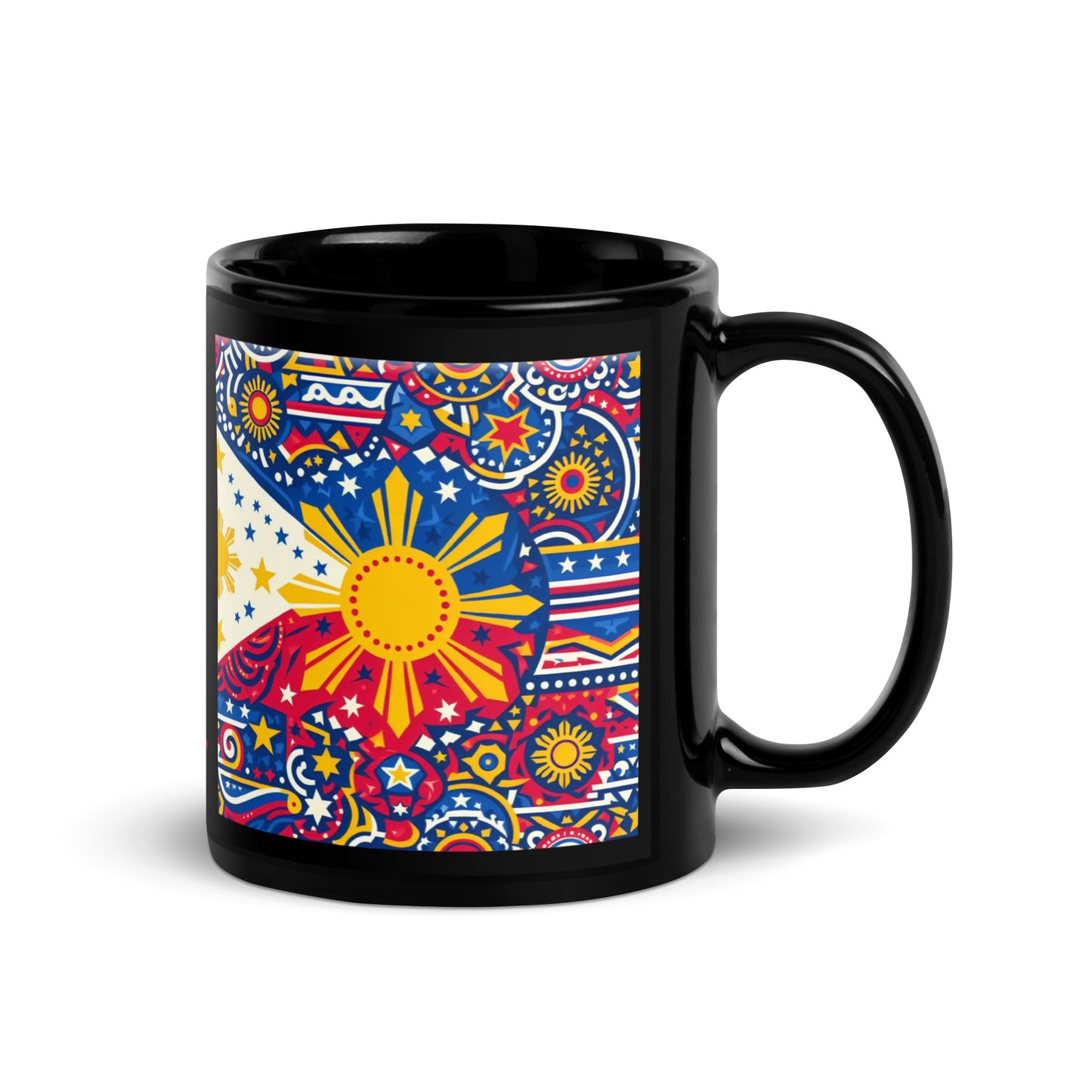 Philippine Flag Elements (H) Black Glossy Mug Regular Size Sold to US, UK, Spain, Australia, Japan, Canada, Brazil