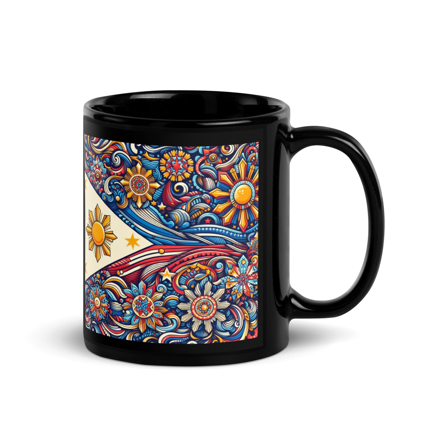 Philippine Flag Elements (I) Black Glossy Mug  Regular Size Sold to US, UK, Spain, Australia, Japan, Canada, Brazil