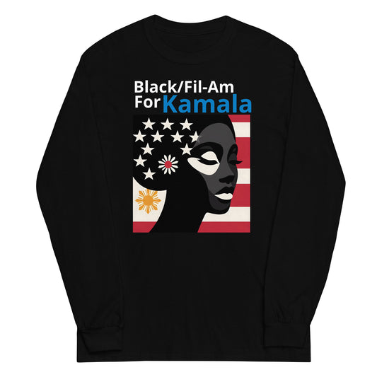 "Black Fil/AM for Kamala" Unisex Kamala Harris for President Long Sleeve Shirt