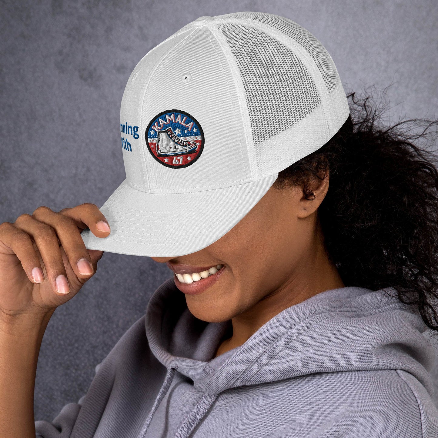 "Running with Kamala (White) Trucker Kamala Harris Cap