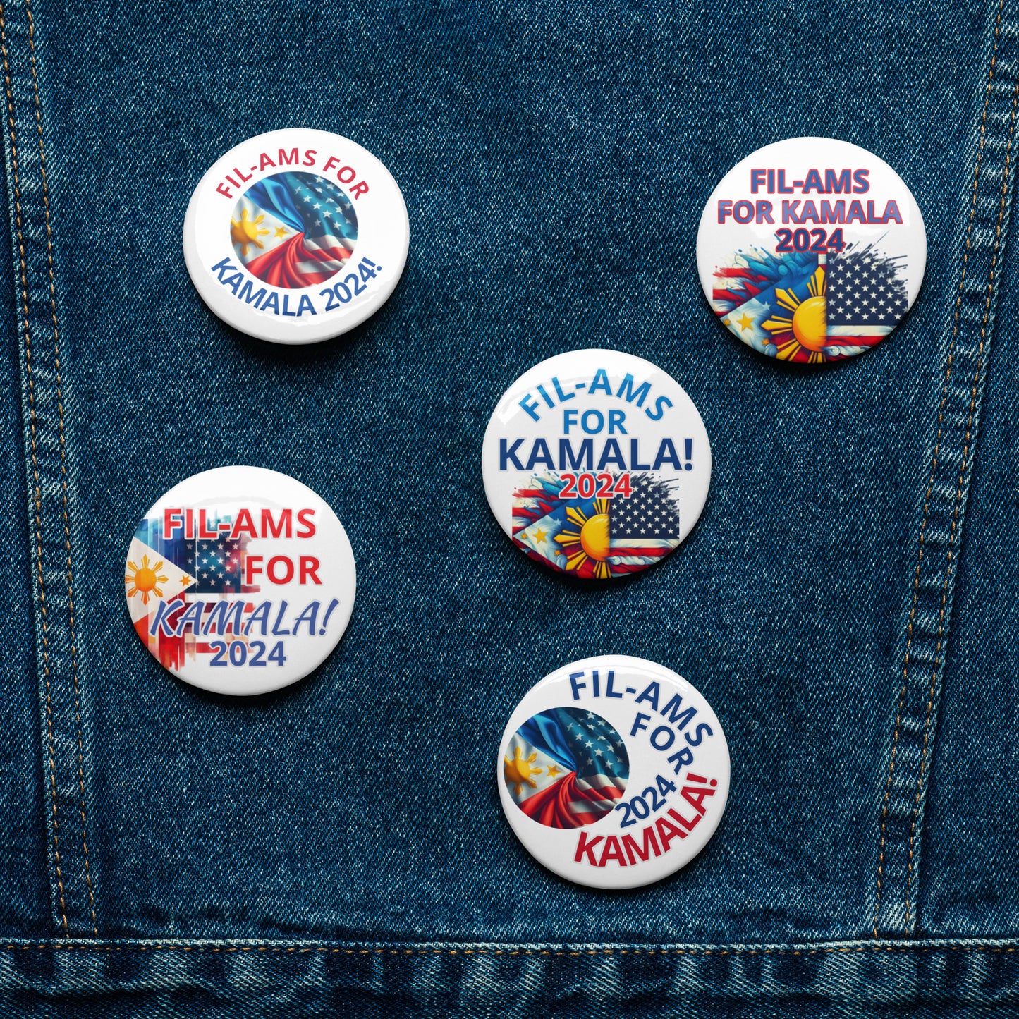 "Fil-Ams for Kamala 2024" Set of Kamala Harris for President pin buttons