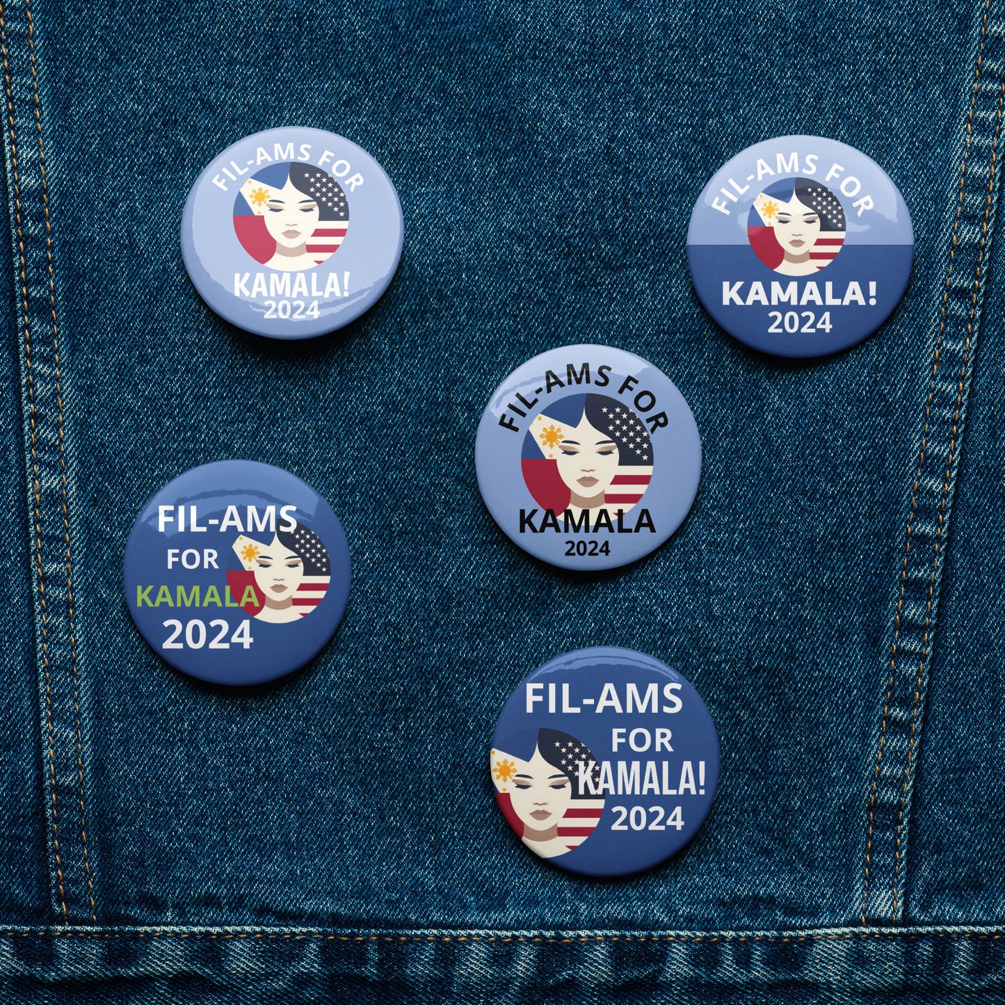 "Fil-Ams For Kamala 2024" (Blue) Set of  Kamala Harris for President pin buttons